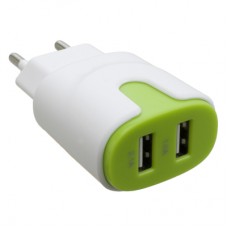 Зарядное устройство Patron 2xUSB 2.0 2A/1A white/green (PN-2USB-220V-G)