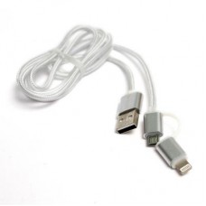 Дата кабель USB 2.0 AM to Lightning + Micro 5P 1.0m cotton PowerPlant (KD00AS1290)