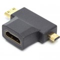 Перехідник HDMI (F) to mini HDMI (M) / micro HDMI (M) PowerPlant (CA912056)