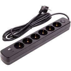 Мережевий фільтр живлення PowerPlant 3м, 6 розеток, USB (YS-N6086/3c) (EX610662)