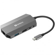 Концентратор Sandberg USB3.1 Type-C to HDMI/USB 3.0x2/RJ45/SD/TF/PD 100W 6in1 (136-33)