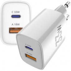 Зарядний пристрій Sigma 1xUSB-C PD33W + 1xUSB QC3.0 GaN X-power PS33-01 white (4827798527719)