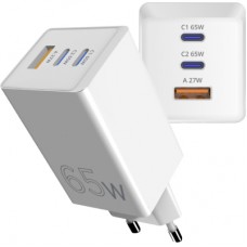 Зарядний пристрій Sigma 2xUSB-C PD65W + 1xUSB QC3.0 GaN X-power PS65-01 white (4827798637715)