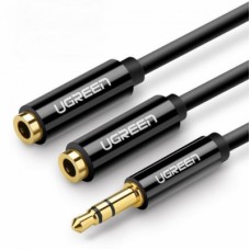 Кабель мультимедийный 3.5mm M to 2x3.5mm F 0.2m AV134 (Black) Ugreen (20816)