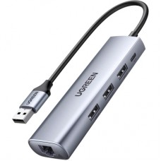Концентратор Ugreen USB 3.0 to 3xUSB 3.0/RJ45/Micro USB CM266 Gray (60812)