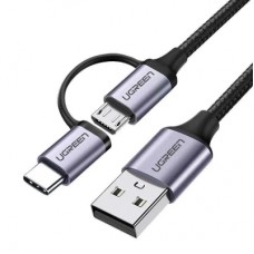 Дата кабель USB 2.0 AM to USB-C + Micro 5P 1.0m 3A US177 black Ugreen (30875)