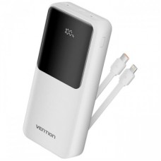 Батарея универсальная Vention 20000mAh 22.5W 3A, PD, QC/3.0, Built-in USB-C+Lightning Cables, White (FHPW0)