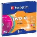 Диск DVD Verbatim 4.7Gb 16X Slim case 5 шт Color (43557)