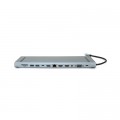 Концентратор Voltronic USB-C 12-in-1 USB-C + 2xUSB 2.0 + USB 3.0 + 2xHDMI + VGA + SD/TF + RJ45 + 3.5mm + PD 0.1m silver (YT-HTC12in1)
