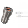 Зарядное устройство XO CC48 + cable Lightning Smart Metal 2USB, 2.4A Grey (XO-CC48i-GR)