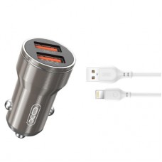 Зарядное устройство XO CC48 + cable Lightning Smart Metal 2USB, 2.4A Grey (XO-CC48i-GR)
