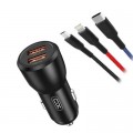 Зарядний пристрій XO CC55 QC3.0 18W (2USB/2.4A) + USB - Lightning + MicroUSB + Type-C Black (XO-CC55-BK)