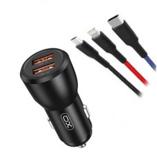 Зарядний пристрій XO CC55 QC3.0 18W (2USB/2.4A) + USB - Lightning + MicroUSB + Type-C Black (XO-CC55-BK)