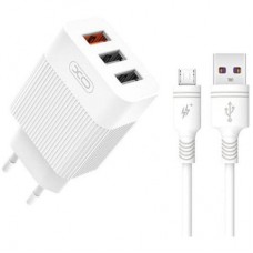 Зарядное устройство XO USB L72 (3A, QC3.0, 3 Usb) + cable Micro USB White (XO-L72-BK)