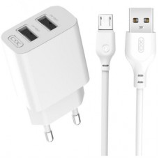 Зарядное устройство XO L109 12W (2USB/2.4A) + USB - MicroUSB White (XO-L109-M)