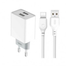 Зарядное устройство XO L65 адаптер 2USB / 2.4А + Type-C white (XO-L65-TC)