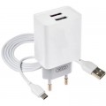 Зарядний пристрій XO L75 2USB/2.4A + Type-C White (XO-L75-T)