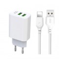 Зарядний пристрій XO L85C (2USB/2.4A) + USB - Lightning White (XO-L85C-L)