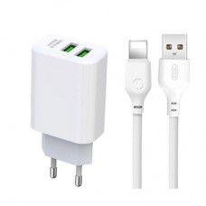 Зарядний пристрій XO L85C (2USB/2.4A) + USB - Lightning White (XO-L85C-L)