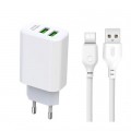Зарядний пристрій XO L85C (2USB/2.4A) + USB - Type-C White (XO-L85C-T)