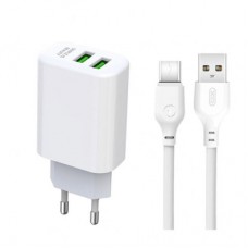 Зарядний пристрій XO L85C (2USB/2.4A) + USB - Type-C White (XO-L85C-T)
