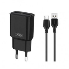 Зарядное устройство XO L92C (2USB/2.4A) + USB - MicroUSB Чорний (XO-L92C-M)