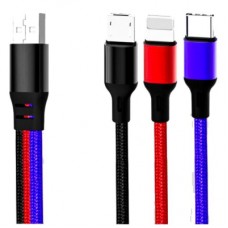 Дата кабель USB 2.0 AM to Lightning + Micro 5P + USB-C 1.2m black red blue XO (XO-NB143-3in1)