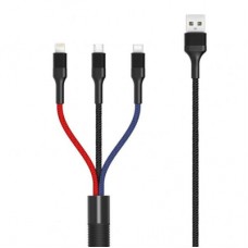 Дата кабель USB 2.0 AM to Lightning + Micro 5P + USB-C 1.2m black XO (XO-NB54-3in1)