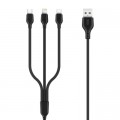 Дата кабель USB 2.0 AM to Lightning + Micro 5P + USB-C 1.0m 2.1A black XO (NB103-3in1-1-BK)