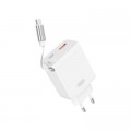 Зарядний пристрій XO 1xUSB-C + 1xUSB QC30W GaN + cable USB-C to USB-C white (XO-CE31)