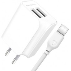 Зарядний пристрій XO 2xUSB + cable USB-C white (XO-L35-TC)