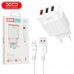 Зарядний пристрій XO 1xUSB QC3.0 18W + 2xUSB 2.4A + cable USB-C white (L72-TC-WH)