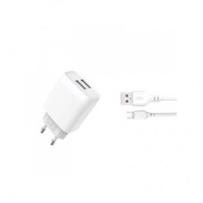 Зарядное устройство XO 2xUSB 2.4A + cable USB to Micro 5P white (L57-M-WH)