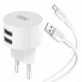 Зарядное устройство XO 2xUSB 2.4A + cable USB to Micro 5P white (L62-M-WH)