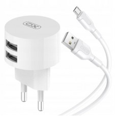 Зарядное устройство XO 2xUSB 2.4A + cable USB to Micro 5P white (L62-M-WH)