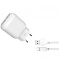 Зарядное устройство XO 2xUSB 2.4A + cable USB to Micro 5P white (L78-M-WH)