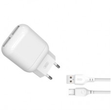 Зарядное устройство XO 2xUSB 2.4A + cable USB to Micro 5P white (L78-M-WH)