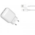 Зарядное устройство XO 2xUSB 2.4A + cable USB to USB-C white (L78-TC-WH)