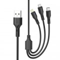 Дата кабель USB 2.0 AM to Lightning + Micro 5P + USB-C 3A black XO (CB-23U3-BK)