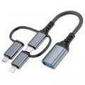 Перехідник OTG USB 3.0 AF to USB-C + Micro 5P + Lightning 0.11m 60W XoKo (XK-AC-155)